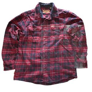 Orvis Fleece Lined Flannel Shirt Jacket Men's Medium Shacket Red Black Plaid‎